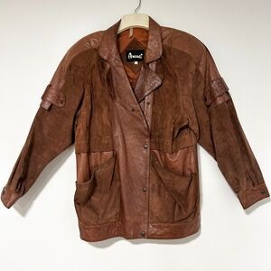 AVANTI Womens Brown Suede Leather Mix Jacket Size S